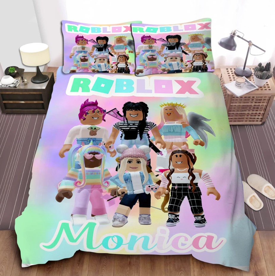 Personalized Roblox Girl Bedding Set Roblox Birthday Gift Roblox Gift Bedding Set Custom Roblox Name Blanket